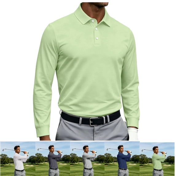LWavelet Long Sleeve Polo Shirts for Men Big and Tall Collared Tennis Golf Shirt Casual Lightweight Moisture Wicking Athletic Shirts Tees