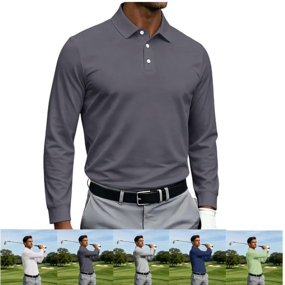 LWavelet Long Sleeve Polo Shirts for Men Big and Tall Collared Tennis Golf Shirt Casual Lightweight Moisture Wicking Athletic Shirts Tees