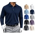 thumbnail image 1 of LWavelet Long Sleeve Polo Shirts for Men Casual Button Dress Knit Golf Shirt Classic Business Office Collared Shirts, 1 of 6