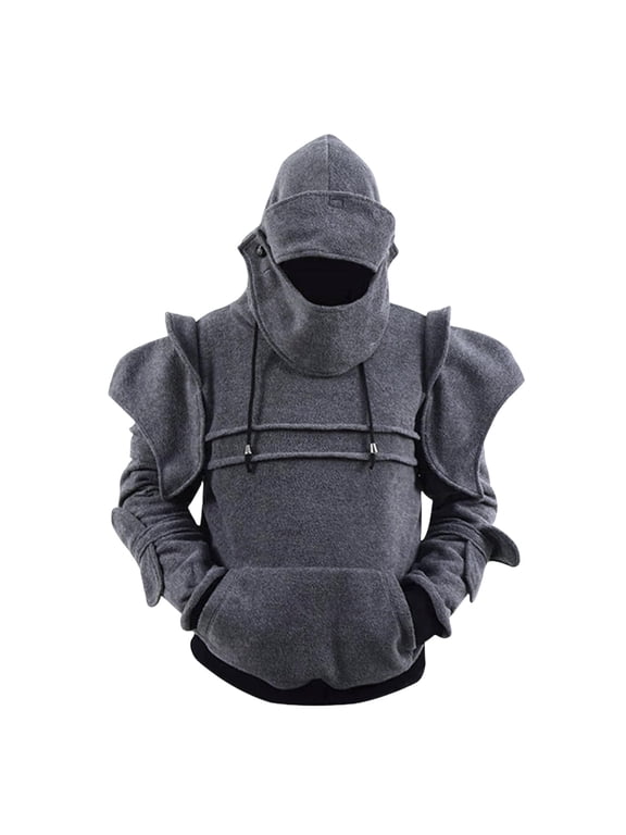 Medieval Knight Armor Hoodie Pullover Cosplay Costume Hooded Sweatshirt with Shoulder Pads for Adults Men Women Unisex