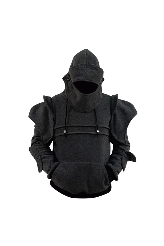 Medieval Knight Armor Hoodie Pullover Cosplay Costume Hooded Sweatshirt with Shoulder Pads for Adults Men Women Unisex