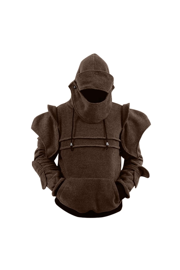 Medieval Knight Armor Hoodie Pullover Cosplay Costume Hooded Sweatshirt with Shoulder Pads for Adults Men Women Unisex