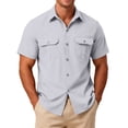 thumbnail image 1 of LWavelet Men Summer Casual Double Pocket Button Down Shirt Short Sleeve Woven Fabric Breathable Work Casual Shirt White 3XL, 1 of 5