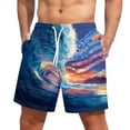 thumbnail image 1 of LWavelet Men's American Flag Stripe Print Beach Shorts Drawstring Elastic Waist Quick Dry Casual Shorts Watermelon Red L, 1 of 4