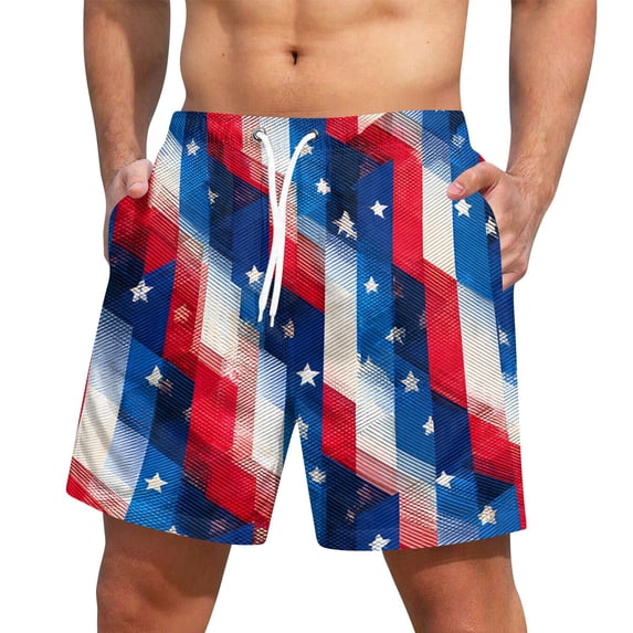 LWavelet Men's American Flag Stripe Print Beach Shorts Drawstring Elastic Waist Quick Dry Casual Shorts Wine M