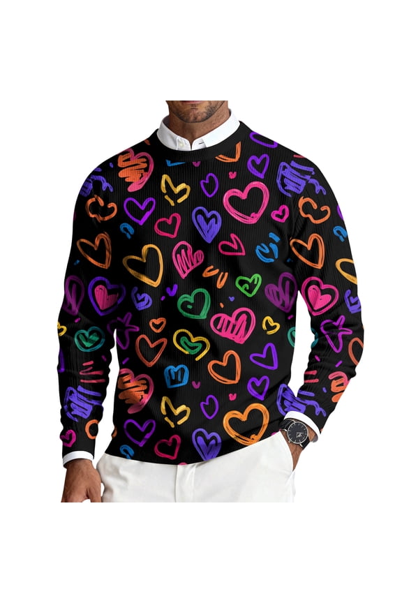Men's Argyle & Heart Sweater - Classic Texture, Ideal for Valentine's Day Gatherings & Smart Casual Style Red 2XL