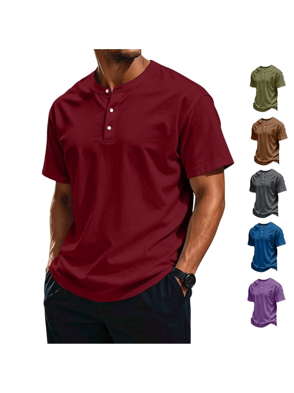 Men's Big and Tall Henley T-Shirts Short Sleeve Plus Size Tee Loose Casual Shirts Basic Oversized Tops