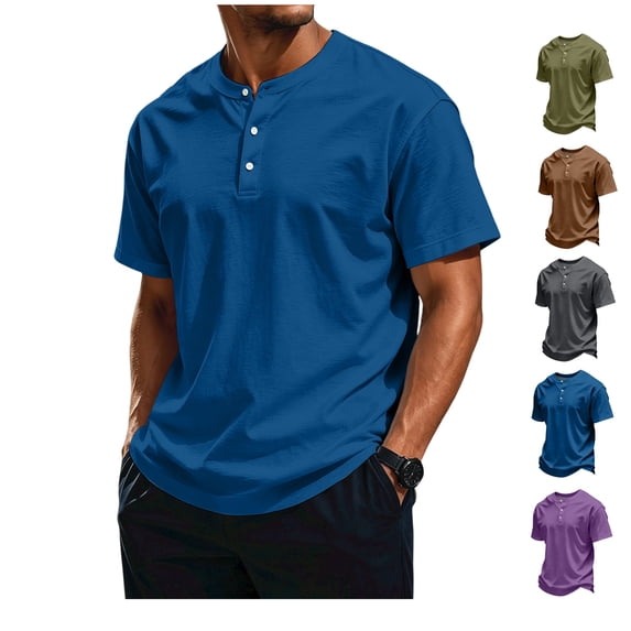LWavelet Men's Big and Tall Henley T-Shirts Short Sleeve Plus Size Tee Loose Casual Shirts Basic Oversized Tops