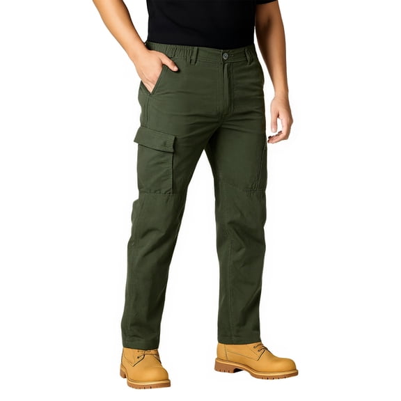 LWavelet Men's Black Cargo Straight Leg Pants - Button Waist Multiple Pockets Durable Fabric Work & Casual Everyday Utility Trousers Green S