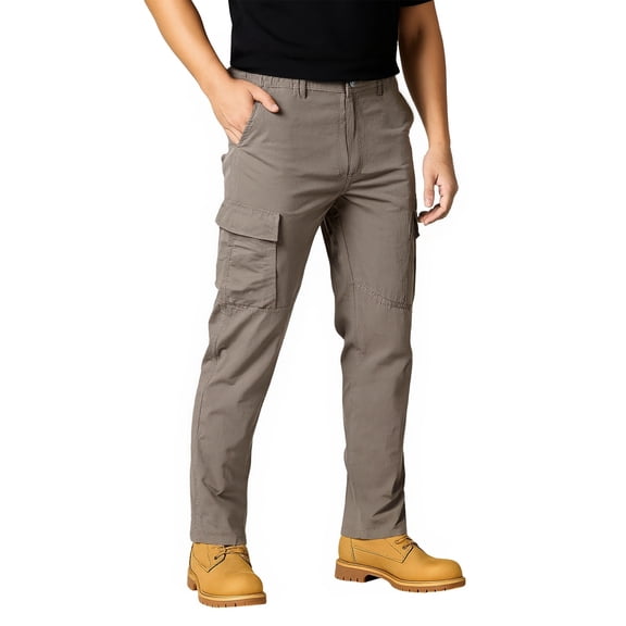 LWavelet Men's Black Cargo Straight Leg Pants - Button Waist Multiple Pockets Durable Fabric Work & Casual Everyday Utility Trousers Khaki S
