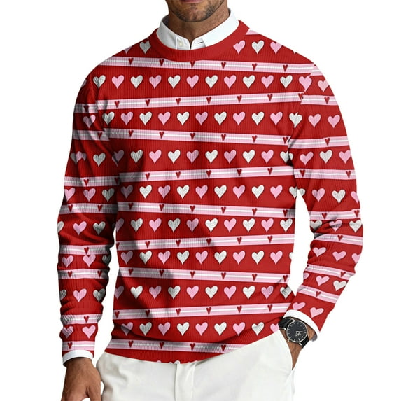 LWavelet Men's Black Rose & Gold Heart Sweater - Luxe Design, Go-To Pick for Romantic Occasions & Casual Gatherings Hot Pink S