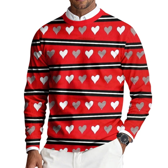 LWavelet Men's Black Rose & Gold Heart Sweater - Luxe Design, Go-To Pick for Romantic Occasions & Casual Gatherings Pink 2XL