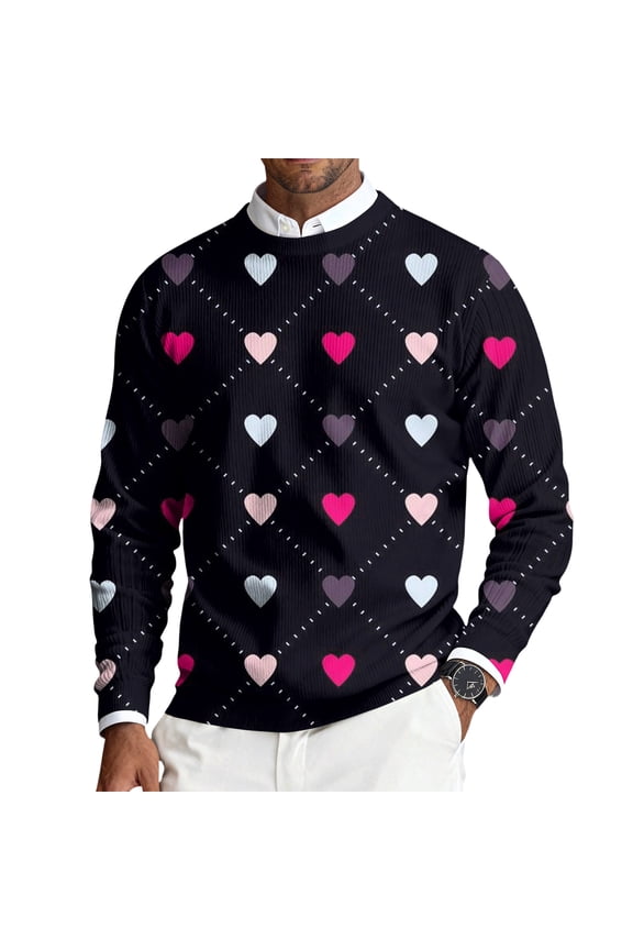 Men's Black Rose & Gold Heart Sweater - Luxe Design, Go-To Pick for Romantic Occasions & Casual Gatherings Vermilion S