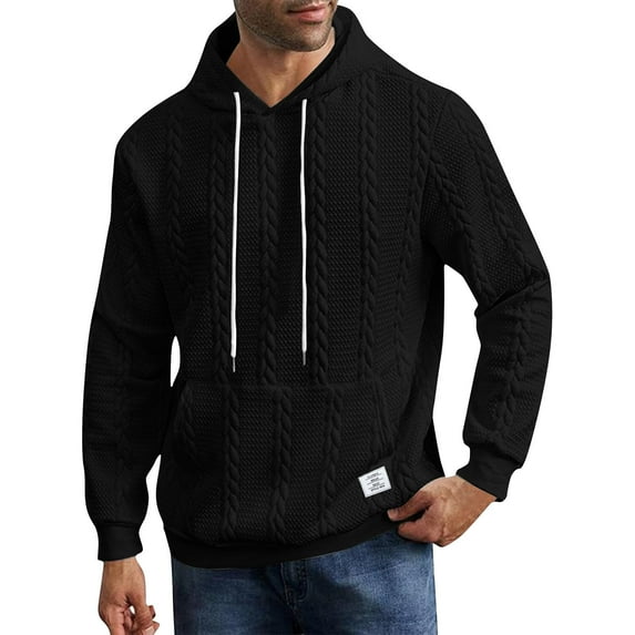 LWavelet Men’s Cable Knit Pullover Hoodie Soft Long Sleeve Drawstring Hooded Sweatshirt Casual Relaxed Fit Top for Everyday Wear