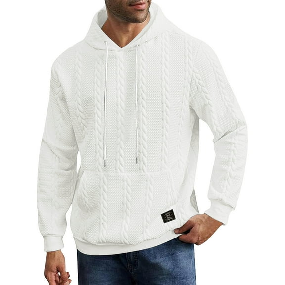 LWavelet Men’s Cable Knit Pullover Hoodie Soft Long Sleeve Drawstring Hooded Sweatshirt Casual Relaxed Fit Top for Everyday Wear