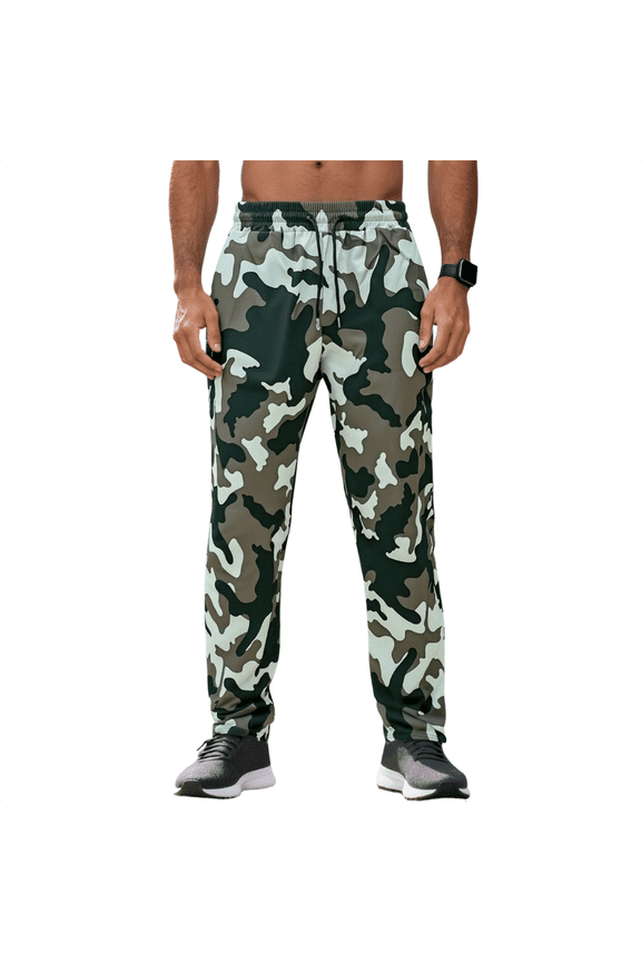 Men's Camouflage Quick-Dry Pants - Lightweight Fabric Elastic Waist Active Outdoor & Casual Workout Athletic Trousers Dark Gray M