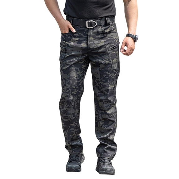LWavelet Men's Camouflage Tactical Cargo Pants - Multiple Pockets Durable Fabric Outdoor & Casual Utility Pants Black M