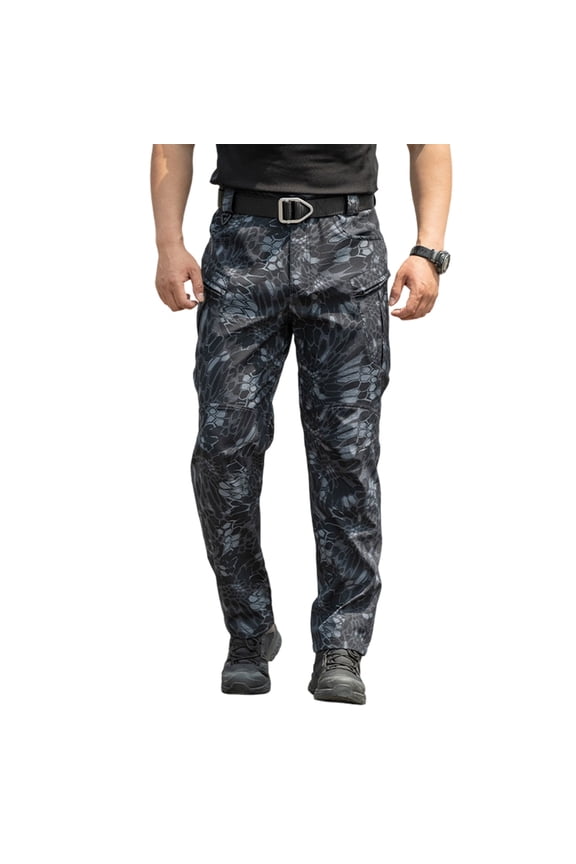 Men's Camouflage Tactical Cargo Pants - Multiple Pockets Durable Fabric Outdoor & Casual Utility Pants Blue 2XL