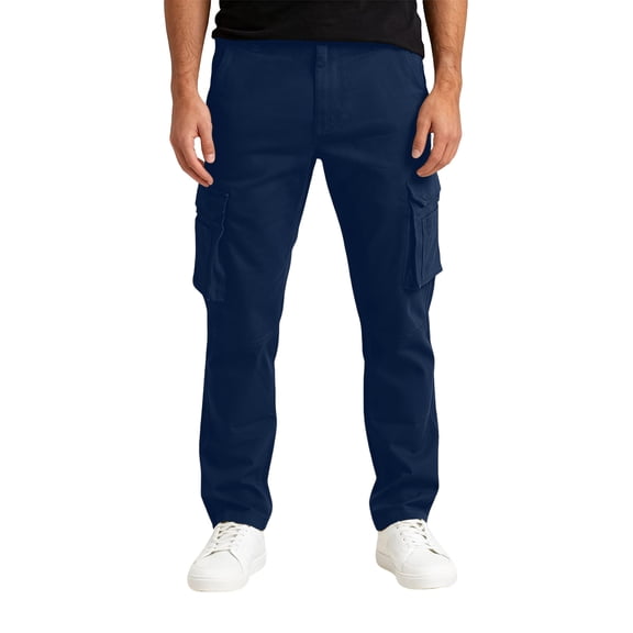 LWavelet Men's Cargo Straight Leg Pants - Multiple Pockets Durable Fabric Casual Daily & Work Utility Pants Navy 2XL
