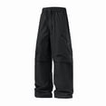 thumbnail image 1 of LWavelet Men's Cargo Wide Leg Pants - Drawstring Waist Multiple Pockets Utility Fabric Casual Daily Pants Black M, 1 of 4