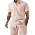 thumbnail image 1 of LWavelet Men's Casual Button Down Shirt and Drawstring Shorts Set Classic Summer Outfit Khaki 2XL, 1 of 3