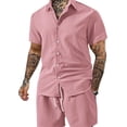 thumbnail image 1 of LWavelet Men's Casual Button Down Shirt and Drawstring Shorts Set Classic Summer Outfit Pink L, 1 of 3