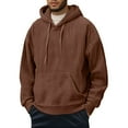thumbnail image 1 of LWavelet Men's Casual Ribbed Knit Pullover Hoodie Long Sleeve Drawstring Hooded Sweatshirt with Kangaroo Pocket for Daily Wear, 1 of 5