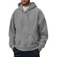 thumbnail image 1 of LWavelet Men's Casual Ribbed Knit Pullover Hoodie Long Sleeve Drawstring Hooded Sweatshirt with Kangaroo Pocket for Daily Wear, 1 of 5
