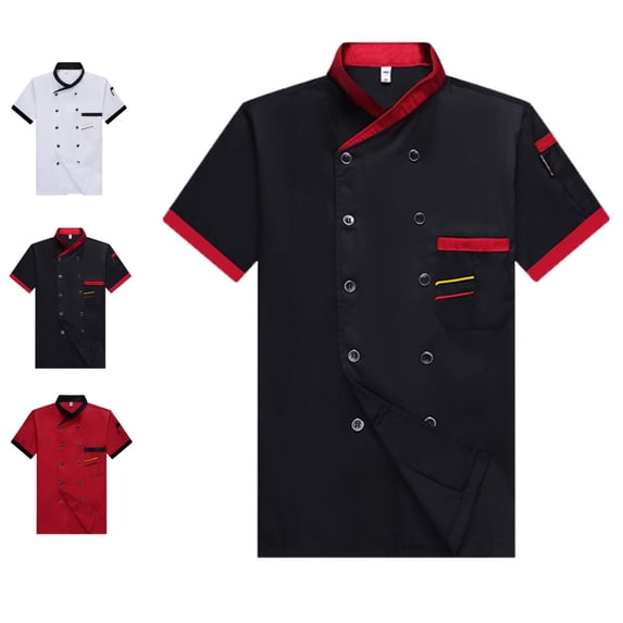 LWavelet Men's Chef Coat Uniform Short Sleeve Cook Jacket Comfy Button Closure Chef Work Clothes For Kitchen Restaurant