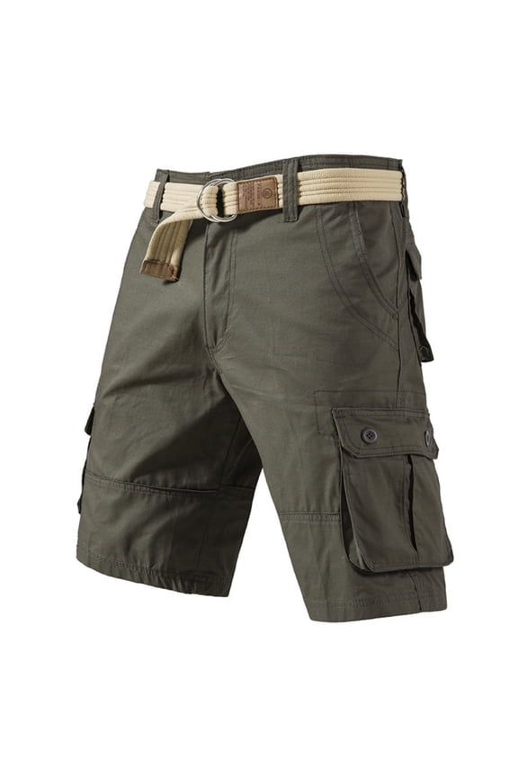 Men's Classic Cargo Shorts Multi-Pocket Button Flap Casual Work Shorts with Belt Army Green M