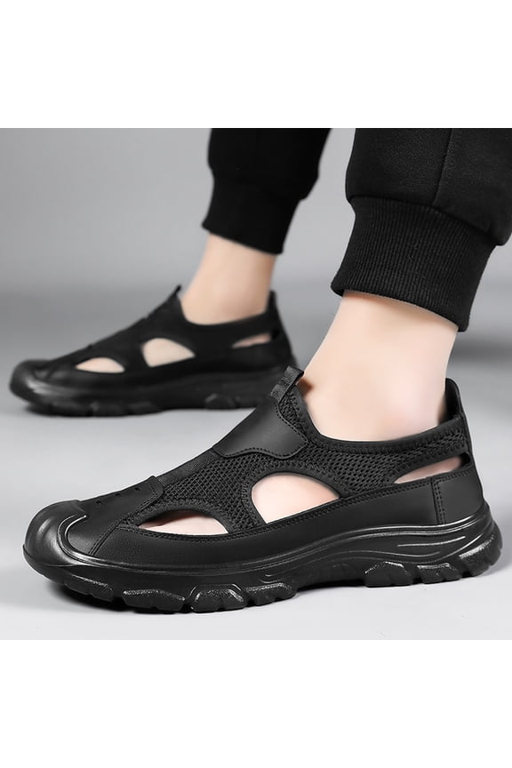 Men's Closed Toe Sandals, Breathable Mesh Water Shoes for Hiking, Lightweight Amphibious Athletic Sandals with High-Traction PVC Sole for Beach River