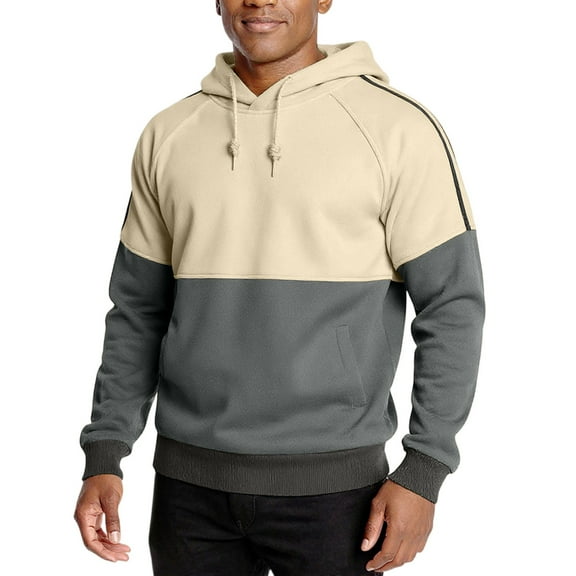 LWavelet Men’s Color Block Pullover Hoodie with Drawstring, Long Sleeve Casual Fleece Sweatshirt, Soft Warm Hooded Top