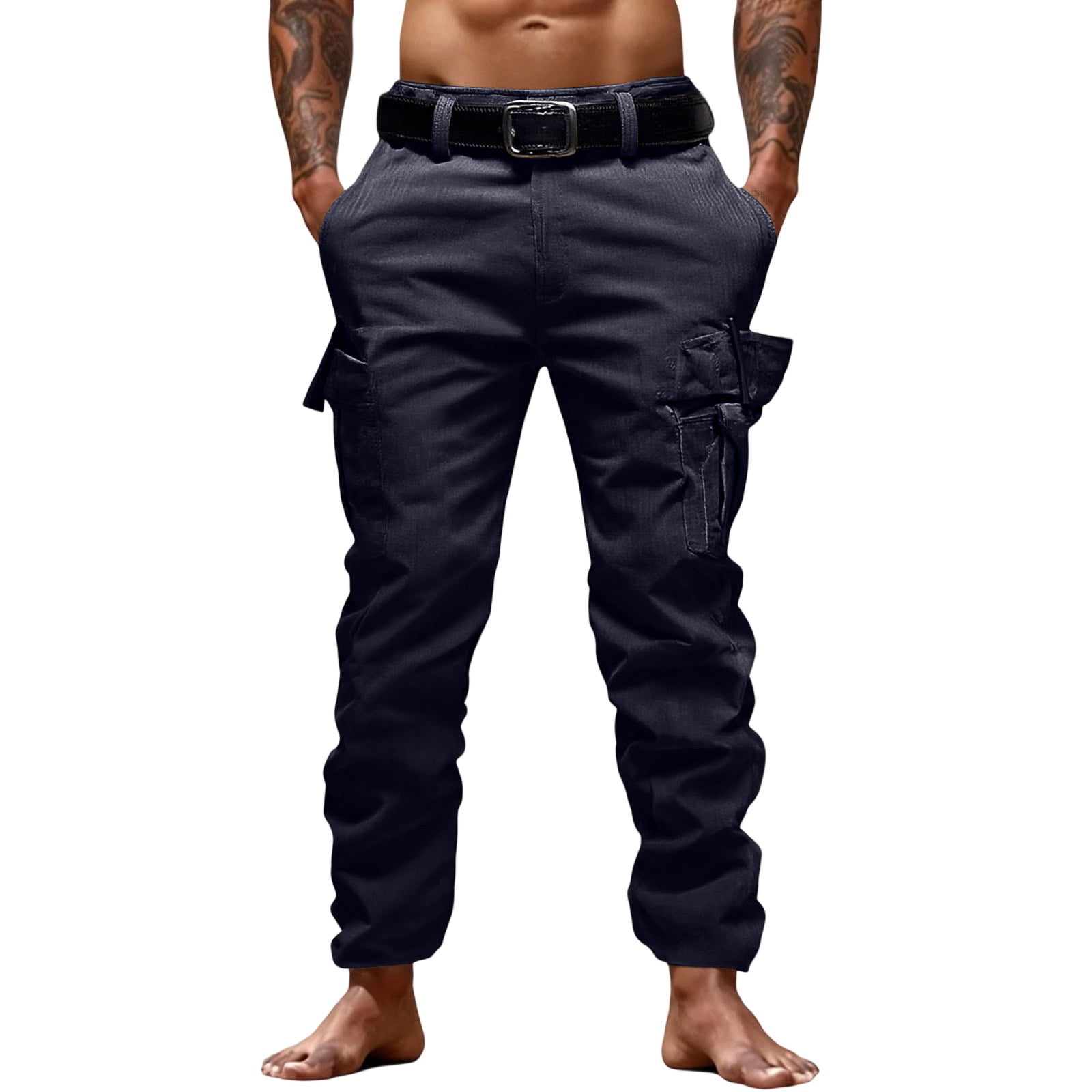 LWavelet Men's Corduroy Cargo Pants Belt Waist Multiple Pockets Durable ...