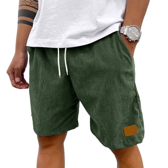 LWavelet Men's Corduroy Casual Shorts Drawstring Elastic Waist Big Pockets Casual Work Shorts Army Green XL