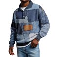 thumbnail image 1 of LWavelet Men's Denim Patchwork Polo Shirt - Retro Vibe, Perfect for Casual Leisure & Spring Outfits Blue 5XL, 1 of 5