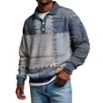 thumbnail image 1 of LWavelet Men's Denim Patchwork Polo Shirt - Retro Vibe, Perfect for Casual Leisure & Spring Outfits Gray 3XL, 1 of 5
