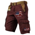 thumbnail image 1 of LWavelet Men's Distressed American Flag USA Print Cargo Shorts Multi-Pocket Casual Shorts with Belt Wine 3XL, 1 of 3