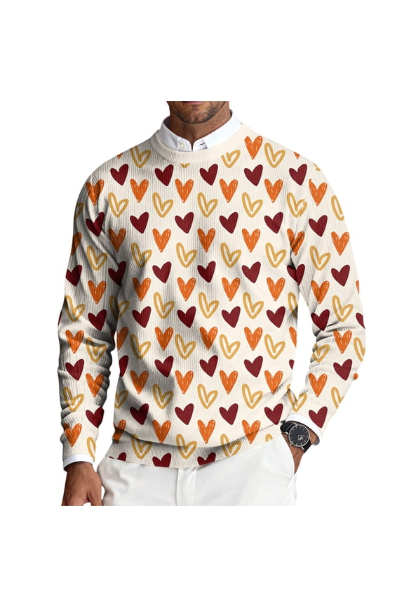 Men's Floral & Heart Sweater - Artistic Pattern, Great for Valentine's Day Celebrations & Romantic Occasions Red 2XL