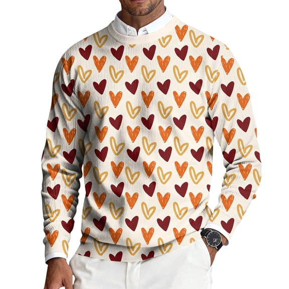 LWavelet Men's Floral & Heart Sweater - Artistic Pattern, Great for Valentine's Day Celebrations & Romantic Occasions Red 4XL