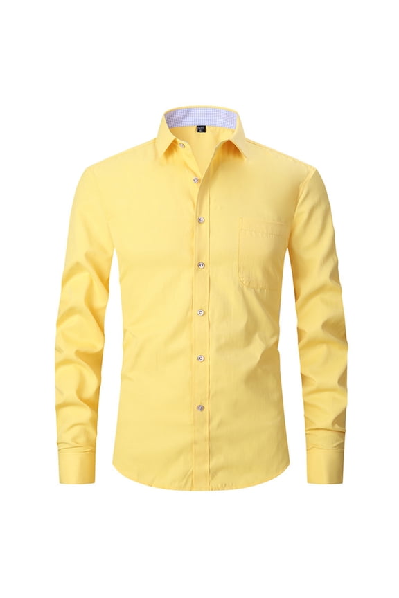 Men's French Cuff Dress Shirt Regular Fit Formal Business Button Down Shirt for Men Long Sleeve Random Cufflinks Yellow 2XL