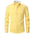 thumbnail image 1 of LWavelet Men's French Cuff Dress Shirt Regular Fit Formal Business Button Down Shirt for Men Long Sleeve Random Cufflinks Yellow S, 1 of 3