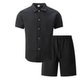 thumbnail image 1 of LWavelet Men's Geometric Jacquard Button Down Shirt and Drawstring Shorts Set Vacation Wear Black XL, 1 of 4