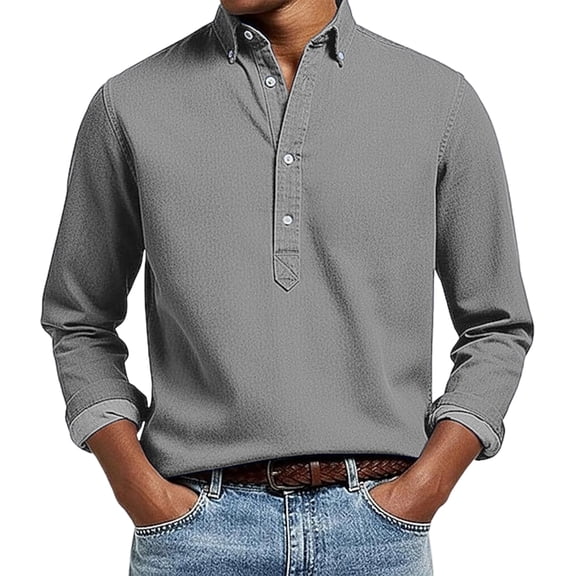 LWavelet Men's Gray Henley Button-Down Shirt - Classic Style, Must-Have for Office Casual & Daily Commute Gray S