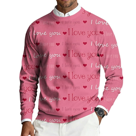LWavelet Men's Heart Striped Sweater - Timeless Pattern, Great for Valentine's Day Dates & Cozy Casual Wear Light pink 2XL