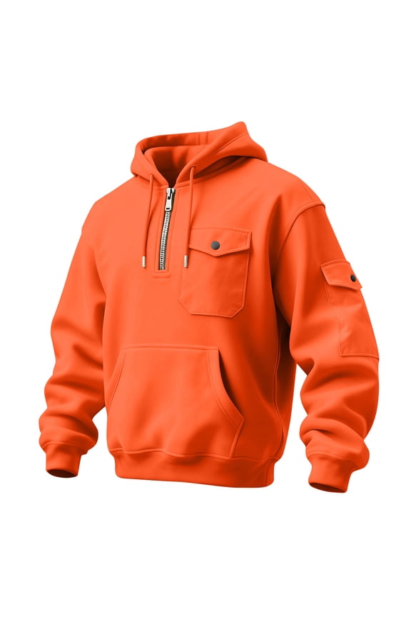 Men's Heavyweight Pullover Hoodie with Zippered Chest Pocket and Utility Sleeve Pocket for Outdoor Activities