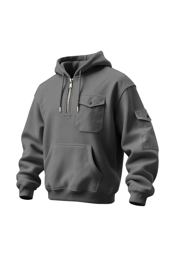 Men's Heavyweight Pullover Hoodie with Zippered Chest Pocket and Utility Sleeve Pocket for Outdoor Activities