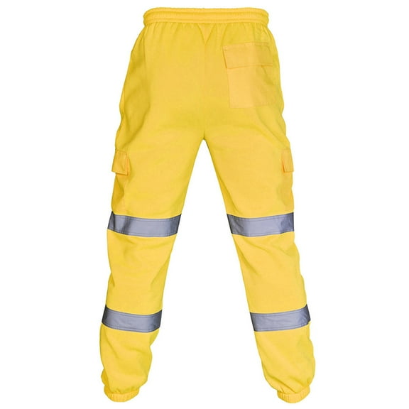 LWavelet Men's High Visibility Reflective Work Pants Elastic Waist with Cargo Pockets for Outdoor Construction Safety Use Yellow 2XL