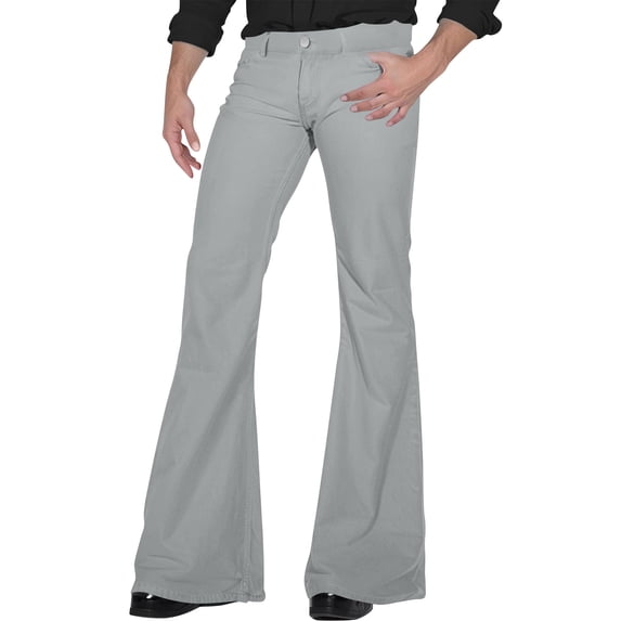 LWavelet Men's High Waist Flare Jeans Slim Fit for Casual Daily Party Retro Wear Gray M