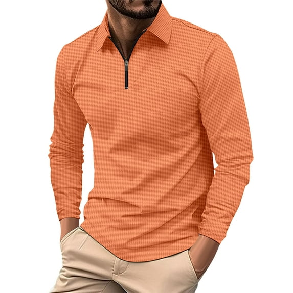 LWavelet Men's Houndstooth Quarter-Zip Shirt - Subtle Pattern Design, Perfect for Smart Casual & Weekend Plans Watermelon Red 3XL
