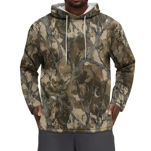 LWavelet Men's Lightweight Pullover Hoodie Sweatshirt Camouflage Print Long Sleeve Hooded Top with Adjustable Drawstring for Outdoor Sports and Casual Wear